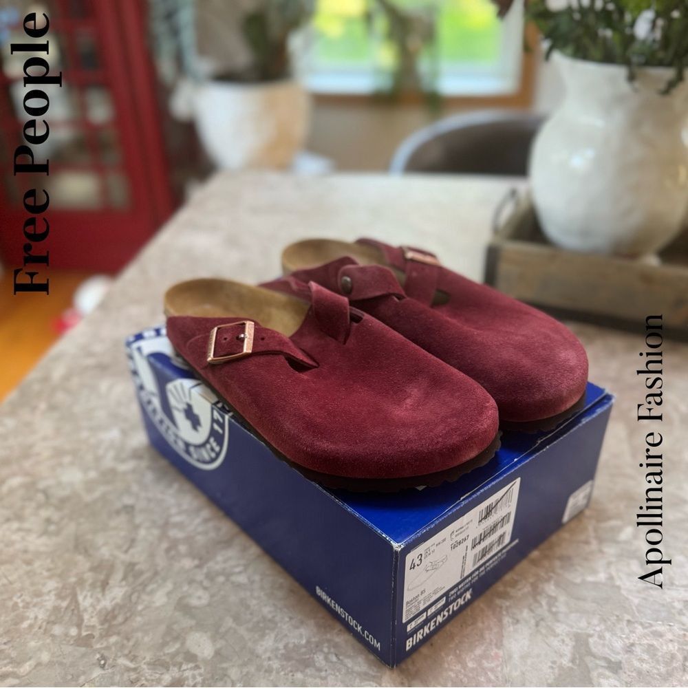 Birkenstock Burgundy Suede Boston Clogs